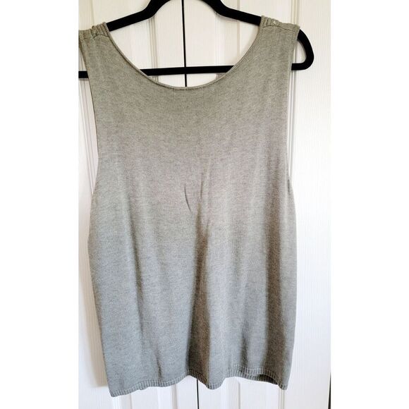 Sigrid Olsen 2X Women's Sweater Tank Top Olive Green‎ Beaded V-Neck Knit - Picture 2 of 7